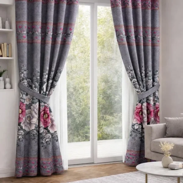 Floral Curtain Set for Living Room with Heavy Drape
