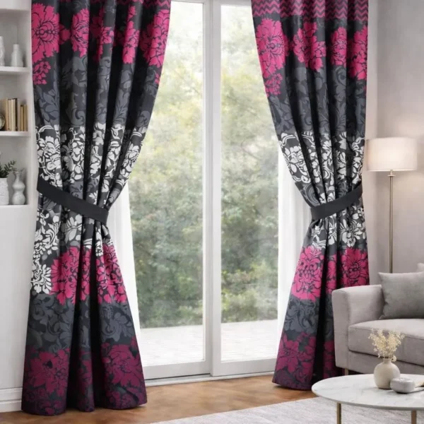 Black Printed Cotton Curtains 2 Pcs 100"
