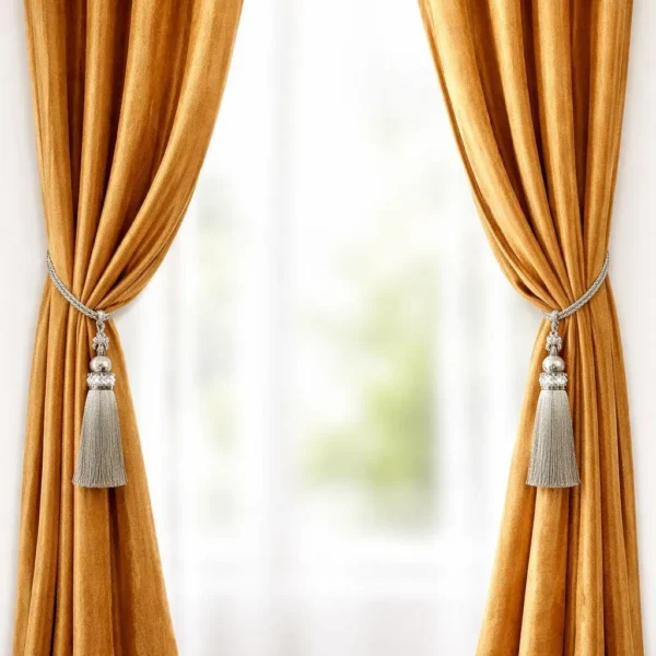 Golden Velvet Curtains 86x60 Inch 2 Pcs
