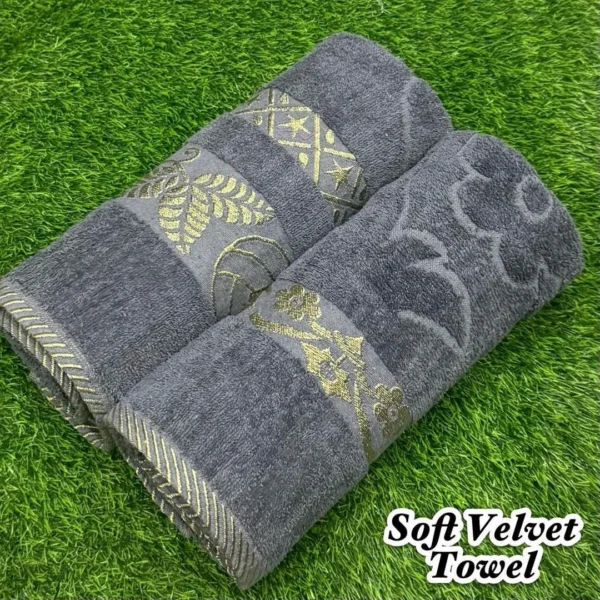 Grey Velvet Bath Towel Set 2 Pcs 54x27"