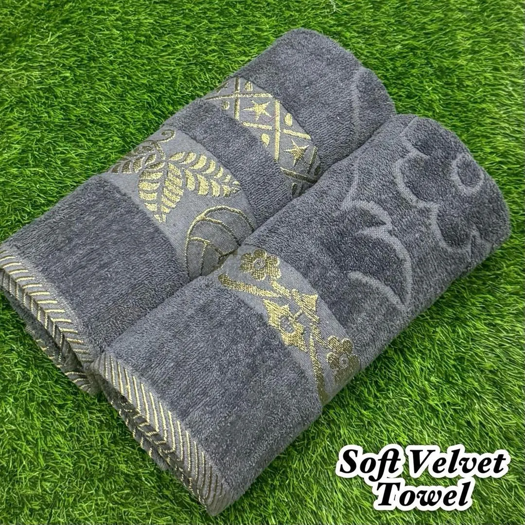 1473-58-718600-product-1 Grey Velvet Bath Towel Set 2 Pcs 54x27" - Image 1