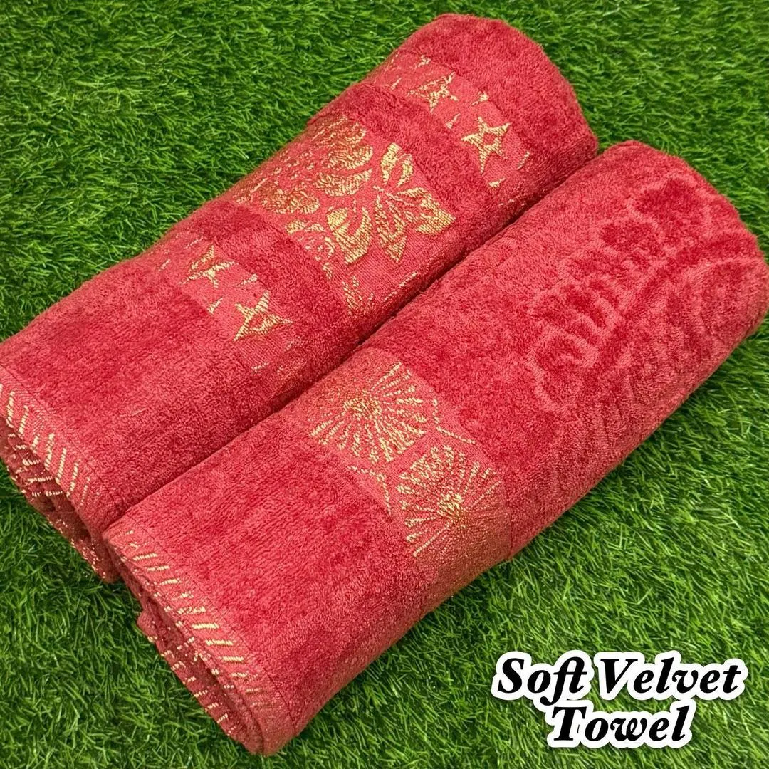 1473-58-718601-product-1 Red Velvet Bath Towel Set 2 Pcs 54x27" - Image 1