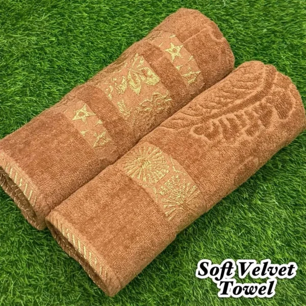 Soft Velvet Bath Towel Set Brown 2 Pcs