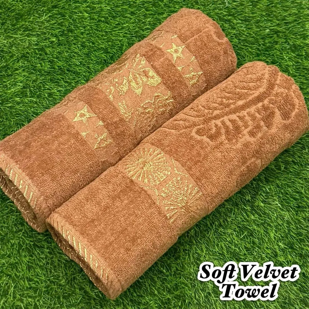 1473-58-718604-product-1 Soft Velvet Bath Towel Set Brown 2 Pcs - Image 1