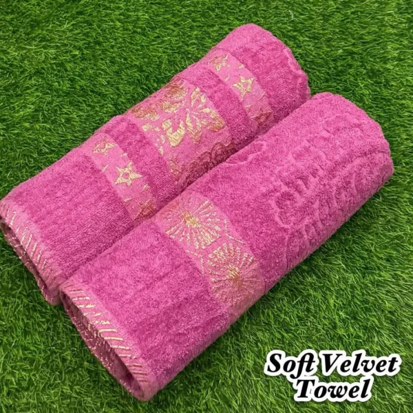 Pink Velvet Bath Towel Set 2 Pcs 54x27"