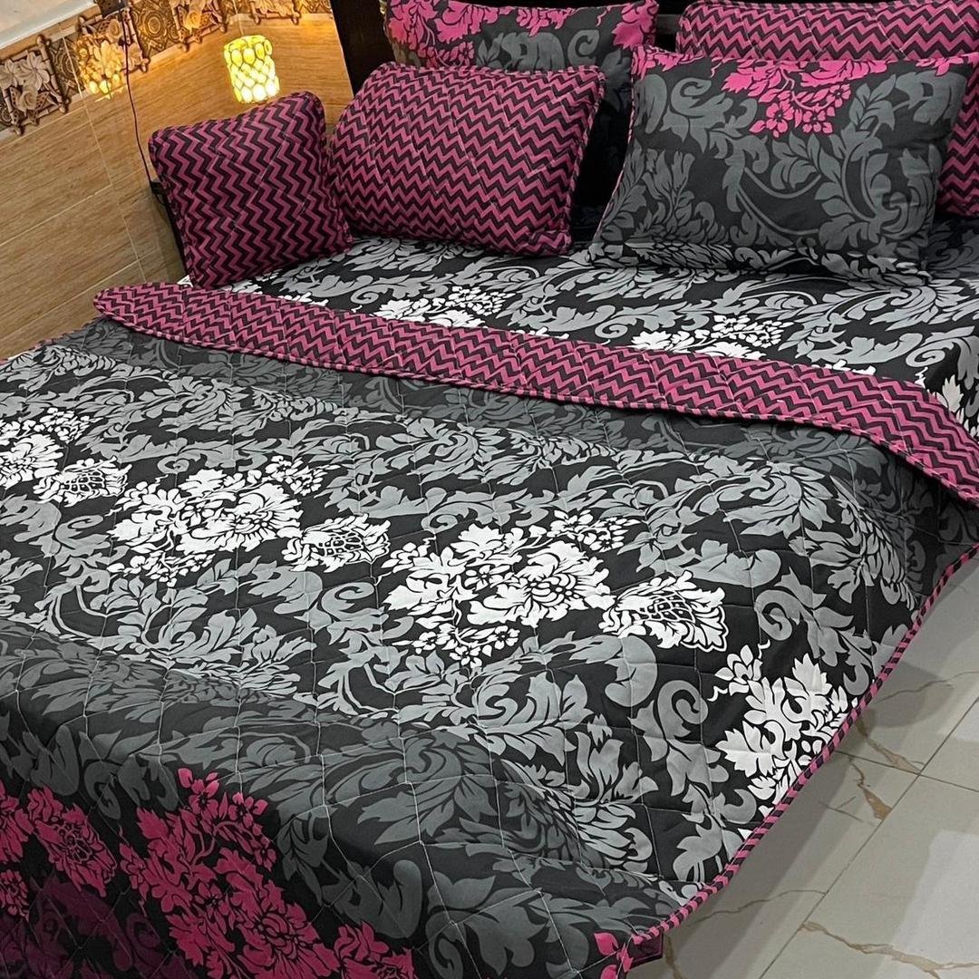 1473-61-586050-product-1 Premium Cotton Salonica 7-Piece Bed Set Black Pink Gray - Image 1
