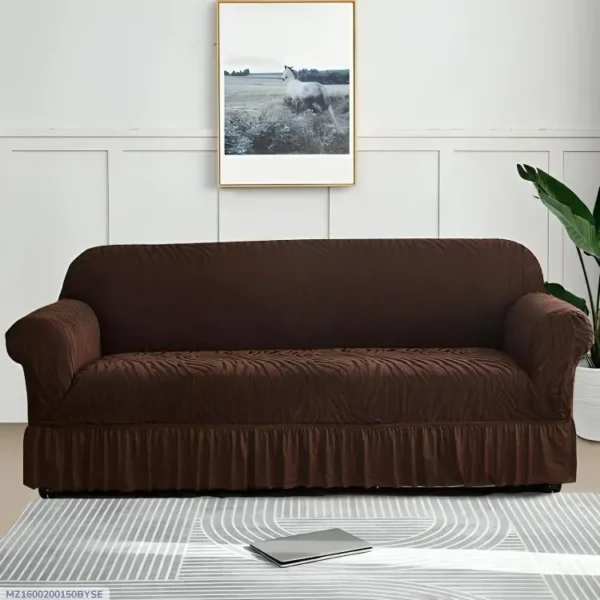 Strauder Textured Velvet Sofa Cover Brown 5 Seater