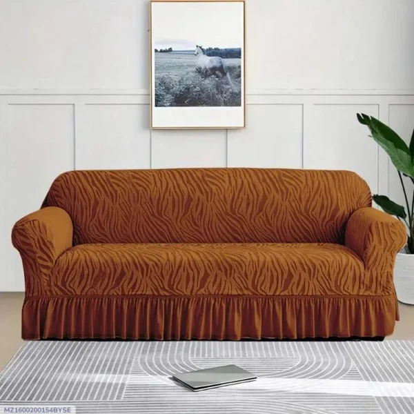 Velvet Textured Sofa Cover Mustard 5 Seater