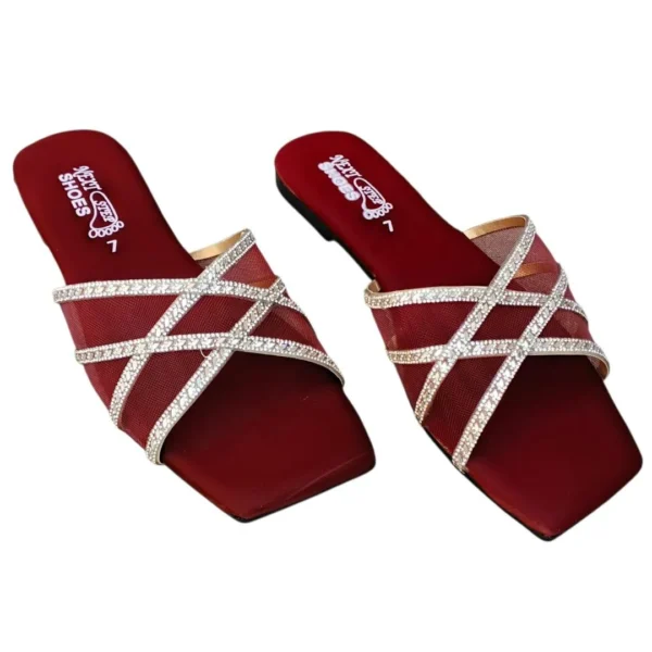 Maroon Satin Rhinestone Flip Flop for Women Sizes