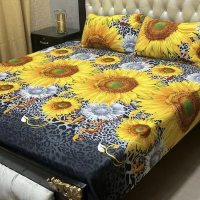 Sunflower Leopard Print Bedsheet Set Double Bed