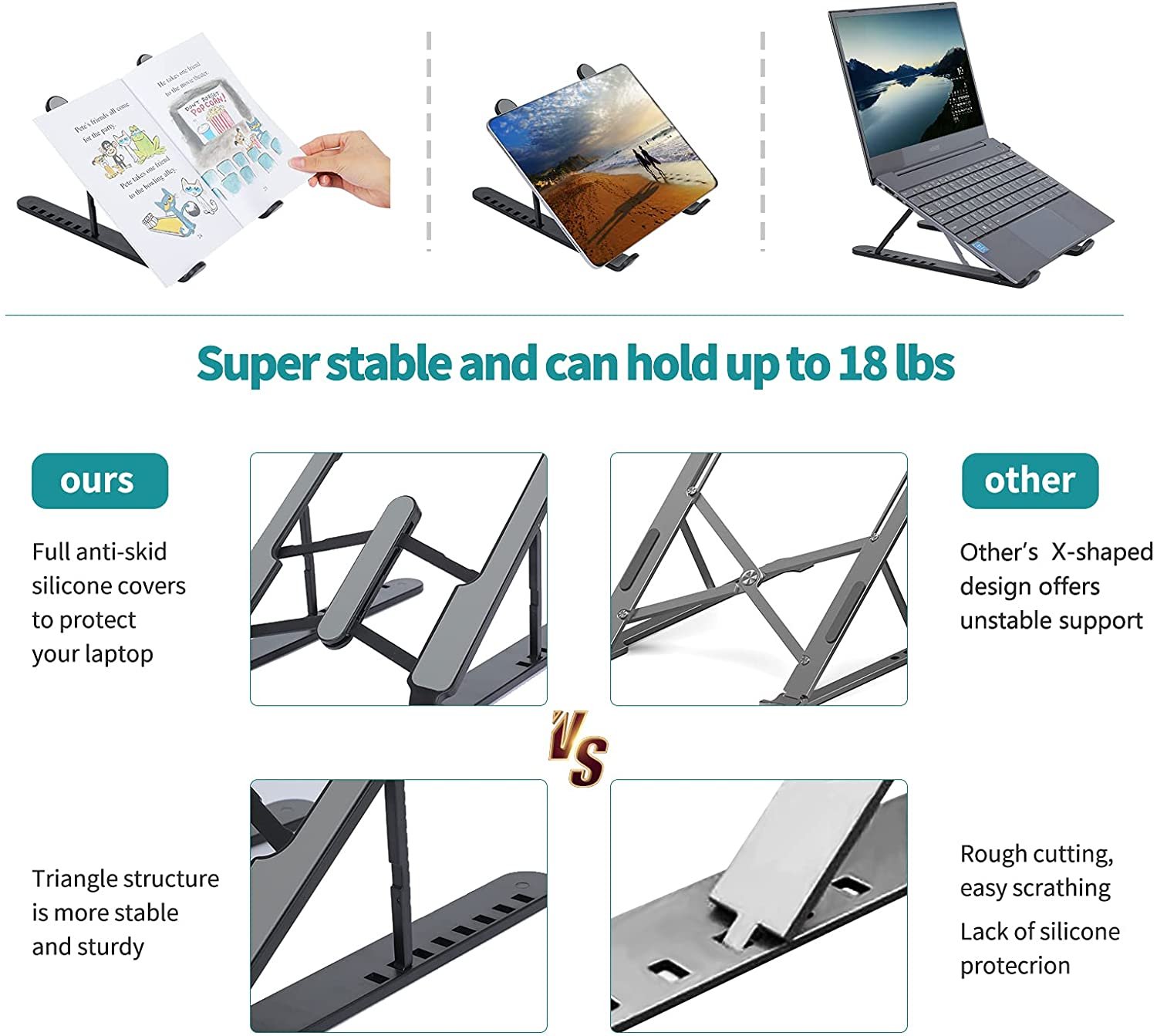 16_1726834929.jpg Plastic Foldable & Portable Laptop Stand | Lightweight Adjustable Laptop Holder | High-Quality ABS - Image 1