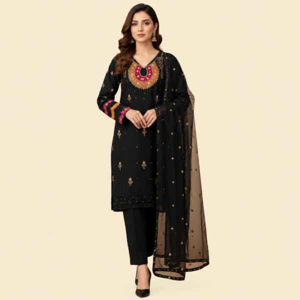 Organza 3-Piece Suit for Women | Unstitched  Handmade Aari Zari & Beads Work