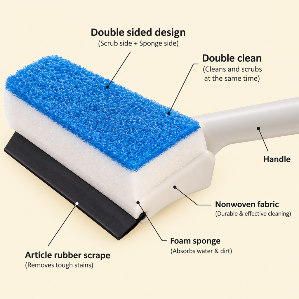 2-in-1 Foam Window Wiper and Glass Cleaner with Rubber Squeegee