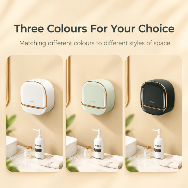 Light Green | Self-Adhesive Wall-Mounted Luxury Soap Holder with Lid and Drainage Tray