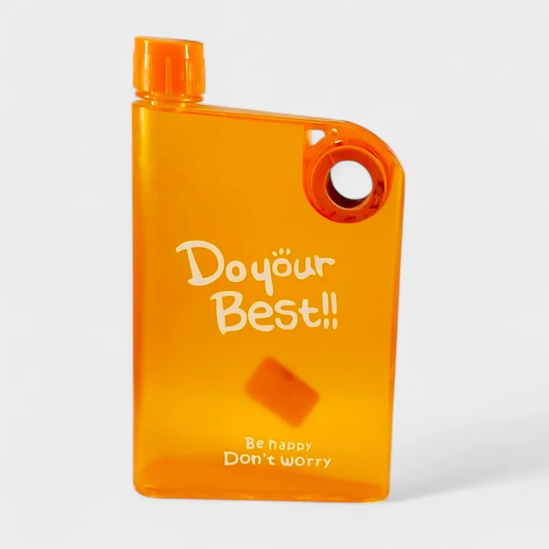 6_1764839421.webp Orange Ultra Slim Notebook Style Water Bottle 380ml | Portable Memo Bottle for Travel, School & Office - Image 1