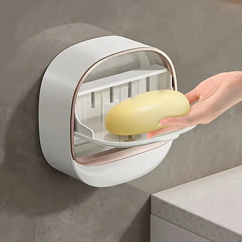 6b3d24bf-8f05-4660-9130-8cf55dafcdf0_1760601094.webp Milky White | Self-Adhesive Wall-Mounted Luxury Soap Holder with Lid and Drainage Tray - Image 1