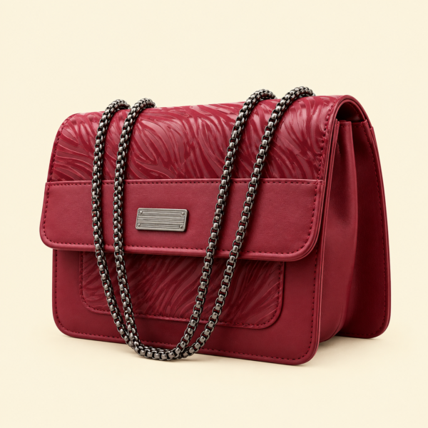 Luxury Women’s Shoulder Bag in Maroon Faux Leather for Casual, Work, and Formal Use