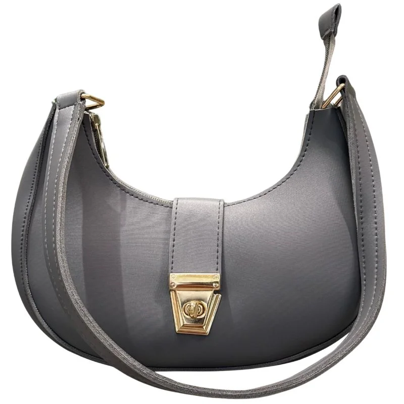 9_1757838795.webp Crescent Luxury Faux Leather Shoulder Bag | Dark Gray Elegant Handbag for Women - Image 1