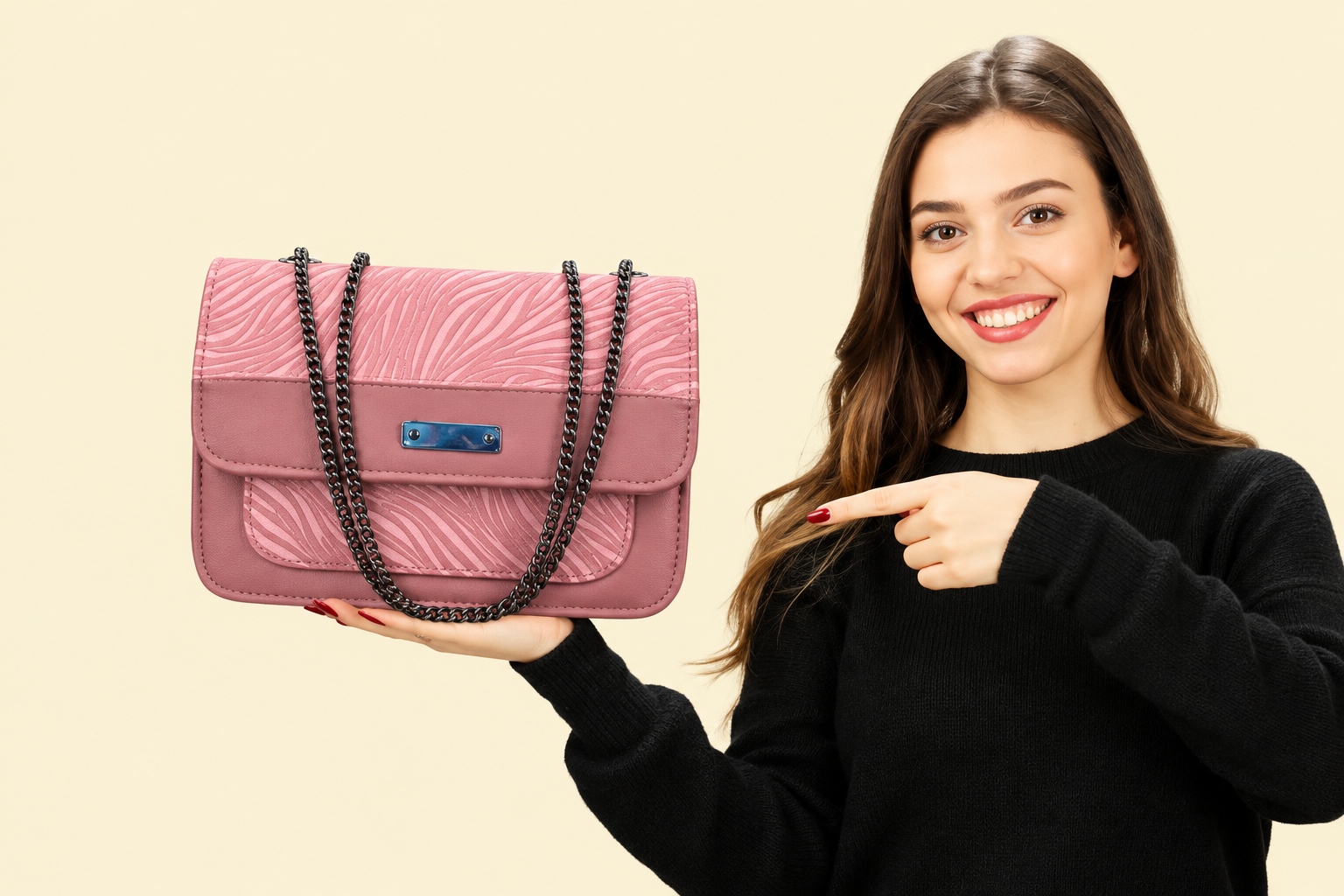 9f64df4d-7291-41b4-8a60-922918ae7c59 Women’s Pink Faux Leather Shoulder Bag – Elegant Crescent Handbag for Work and Casual Use - Image 1