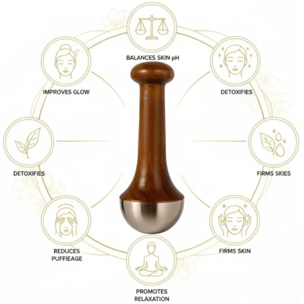 Kansa Wand Face & Foot Massager | Ayurvedic Bronze Massage Tool with Wooden Handle | For Face, Neck, Head & Body