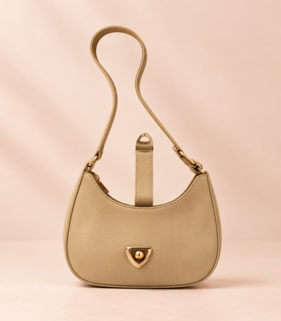 Black crescent leather luxury shoulder bag for women with elegant curved design and shoulder strap