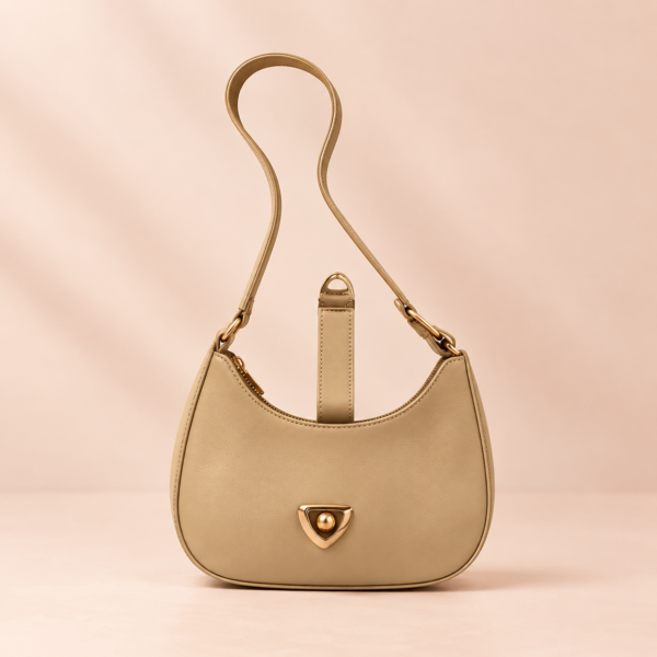Black crescent leather luxury shoulder bag for women with elegant curved design and shoulder strap