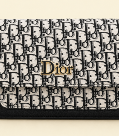 Beige Dior Oblique canvas and leather flap clutch for women