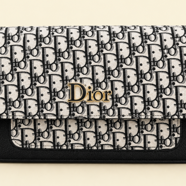 Beige Dior Oblique canvas and leather flap clutch for women