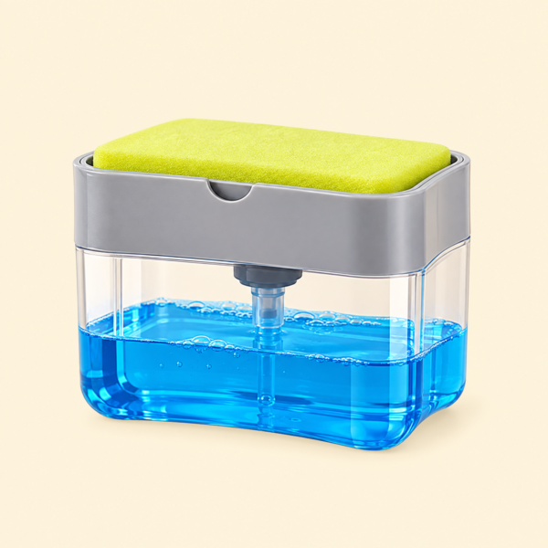 Soap Pump Dispenser & Sponge Holder for Kitchen Sink | Press-Type Dishwashing Liquid Dispenser