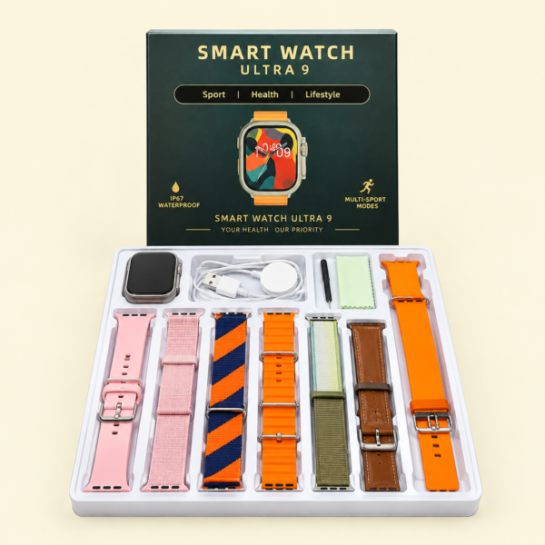 Ultra 10 Smartwatch | 10-in-1 Series 8 | 2.01″ HD Big Screen | IP68 Waterproof | 10 Straps Included