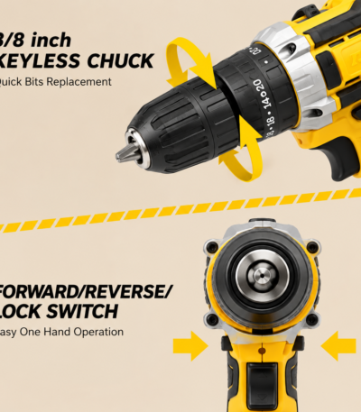 Cordless drill machine kit with two rechargeable batteries and 26 accessories