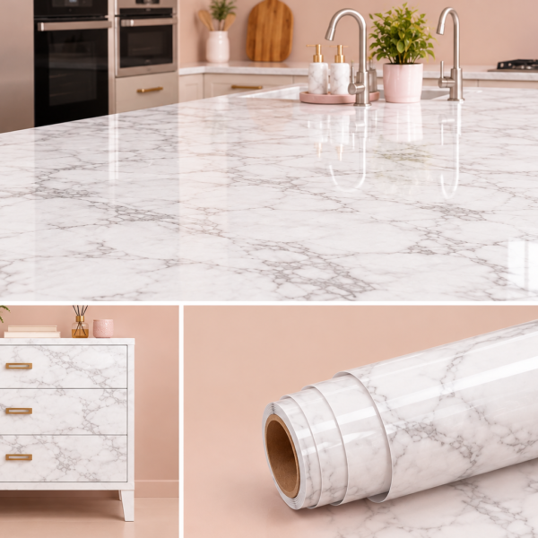 White & Dark Grey | Marble Sheet Sticker 60x200cm | Waterproof Self-Adhesive PVC Wallpaper for Furniture Walls