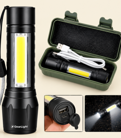 Mini rechargeable COB flashlight torch with bright LED work light and waterproof penlight design