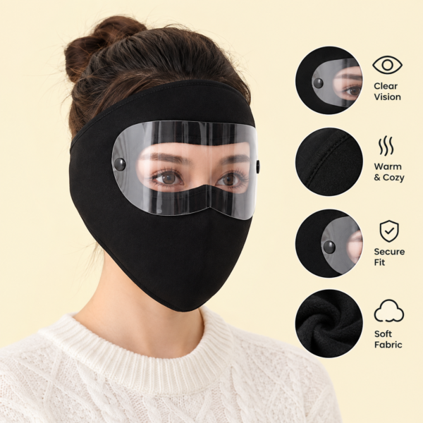 Windproof Winter Full Face Mask with Anti-Fog Goggles and Thermal Fleece