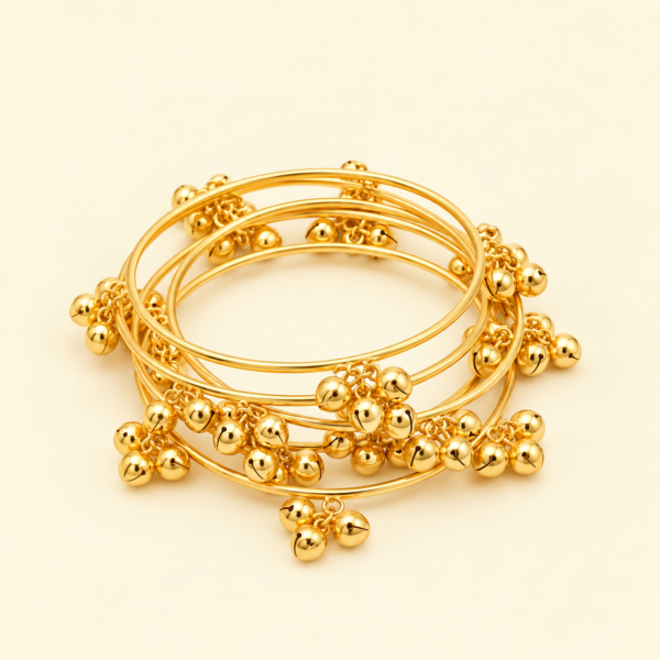 Brass Gold Kashmiri Ghunghroo Bangles Set of 4 Pcs | Traditional Oxidized Indian Festival & Mehndi Jewelry