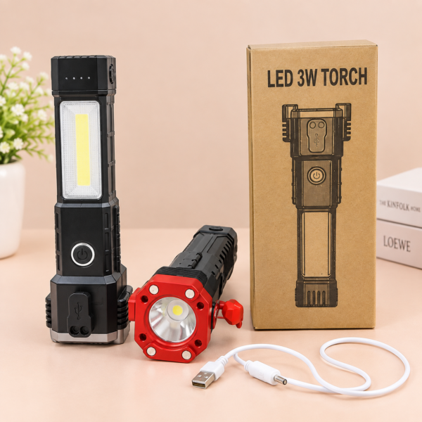 Rechargeable Tactical LED Flashlight with Power Bank & Safety Hammer