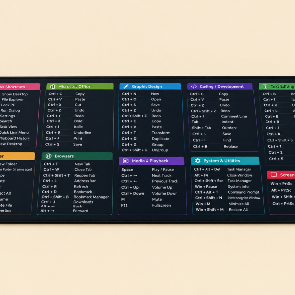 Large Excel Shortcut Keyboard Mouse Pad and desk mat 30x59cm with non-slip base
