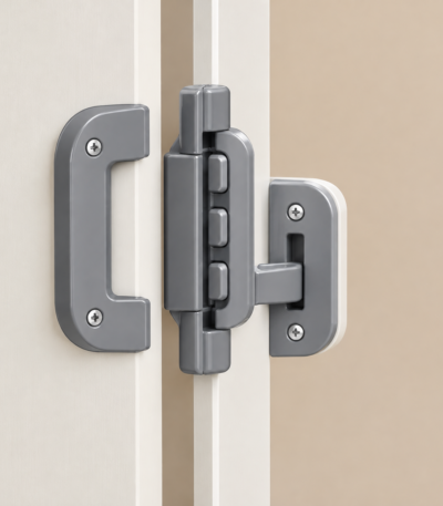Child Safety Refrigerator Lock baby proof double button fridge lock in white and grey