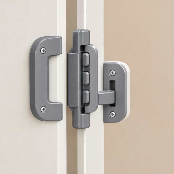 Child Safety Refrigerator Lock baby proof double button fridge lock in white and grey