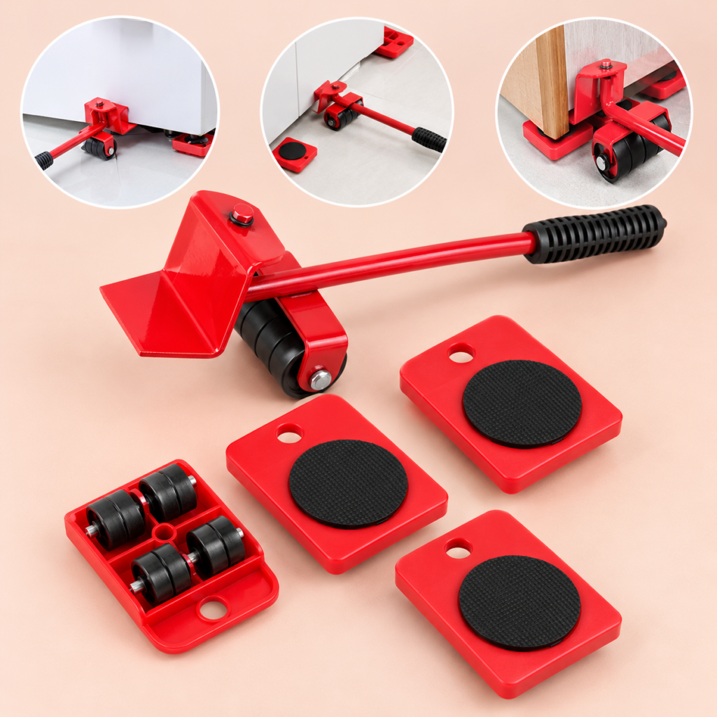 5-in-1 Heavy Furniture Mover Tool Set with lifter and 360 degree rollers