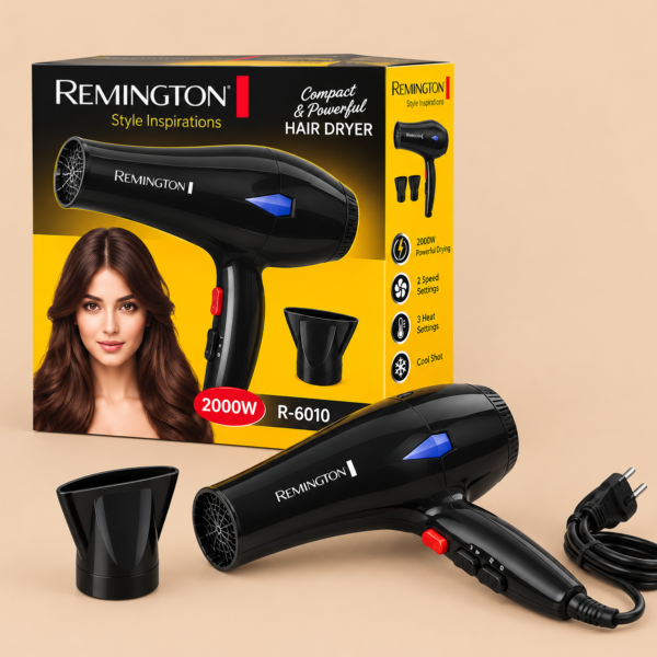Remington Hair Dryer R-6010 Professional Ionic Dryer with 3 Speed Settings and DC Strong Motor