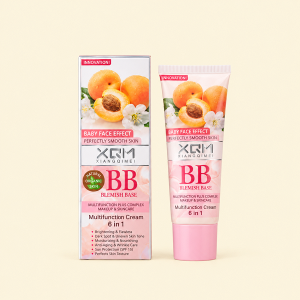 XQM BB Blemish Apricot Base Cream | 6-in-1 Multifunction BB Cream with Hyaluronic Acid & Mineral Pigments | SPF 15 | 65ml