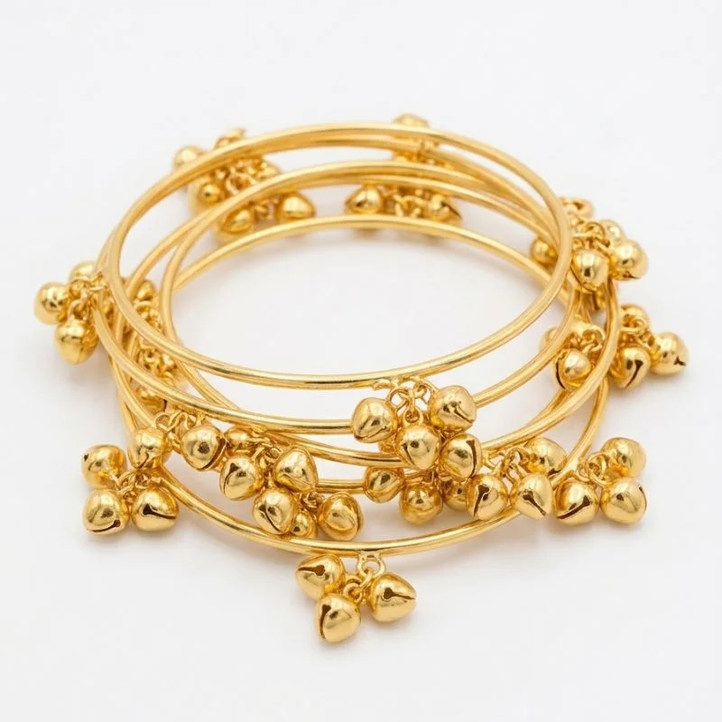 EasyToUse4_1773403159.webp Brass Gold Kashmiri Ghunghroo Bangles Set of 4 Pcs | Traditional Oxidized Indian Festival & Mehndi Jewelry - Image 1