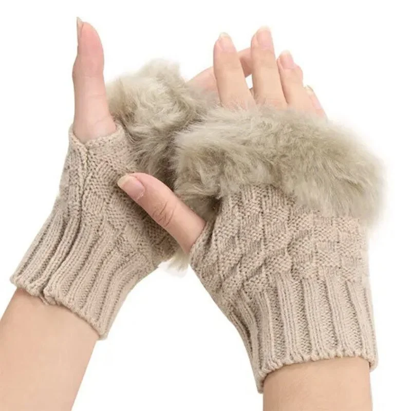 ProductImage-2025-11-18T154122.892_1763462778.webp Women’s Faux Fur Fingerless Knitted Gloves | Warm Winter Hand Wrist Warmers | Soft, Stylish & Comfortable | Beige - Image 1