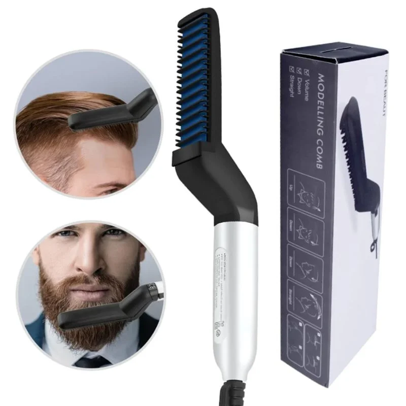 ProductImage-2025-11-29T180424.594_1764421872.webp Hair & Beard Straightener Comb for Men | Multifunction Electric Hair & Beard Styling Brush | Quick Heating Ceramic Straightener - Image 1