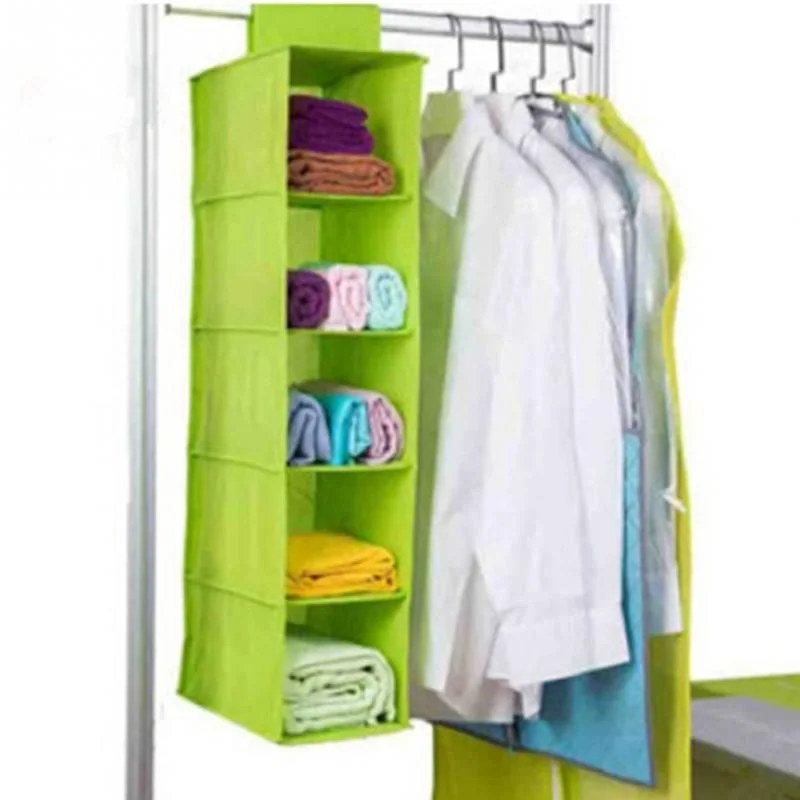 ProductImage22_1765372001.webp 5 Shelf Clothes Hanging Organizer | Foldable Wardrobe Section Storage | Durable Fabric & Plastic - Image 1
