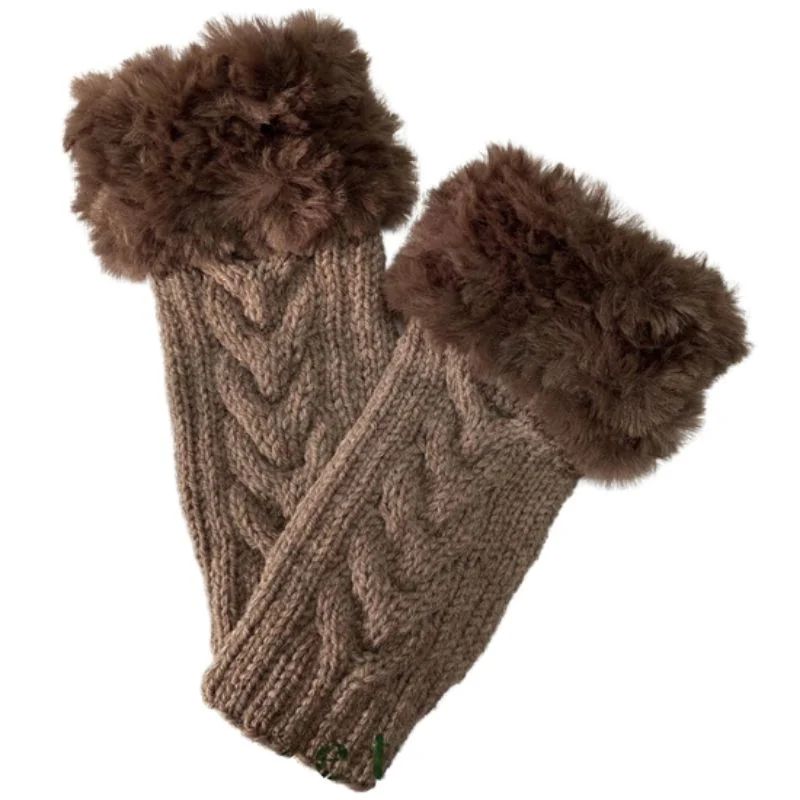 ProductImage31_1763489236.webp Women’s Faux Fur Fingerless Knitted Gloves | Warm Winter Hand Wrist Warmers | Soft, Stylish & Comfortable | Brown - Image 1