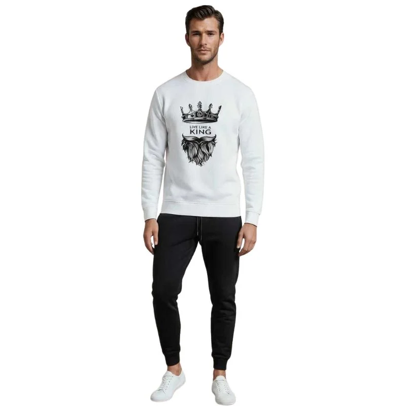 ProductImage67_1761823445.webp KING Printed White Tracksuit Sweatshirt & Trouser | Warm & Comfortable Winter Wear | Medium - Image 1