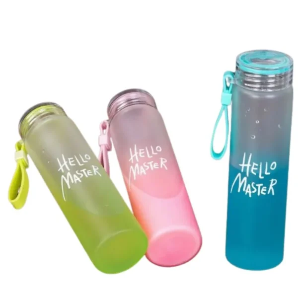 Pink Frosted Glass Water Bottle  |  Leak-Proof Insulated Bottle with Hello Master Decal Logo | 400ml