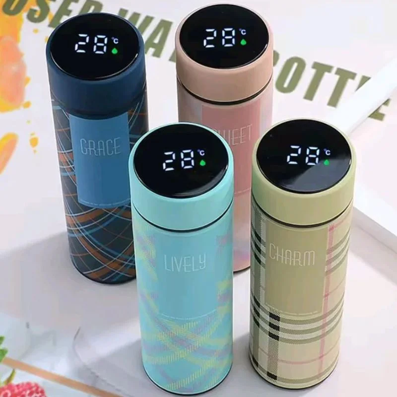Untitleddesign85_1776155135.webp LED Temperature Display Water Bottle | Checkered Design | Smart Stainless Steel Vacuum 500ml Flask | Random Color - Image 1